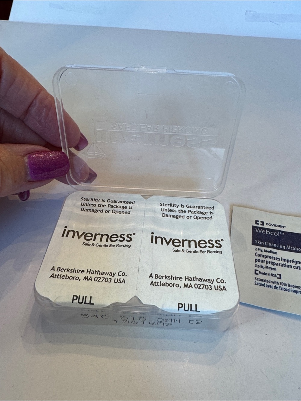 Inverness Ear Piercing Kit - Clear Case, White Packets NWT with alcohol wipes